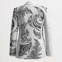 New Zealand Sea Animals with Maori Tribal Tattoo Blazer Shark Manta Ray with Silver Fern White