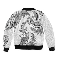 New Zealand Sea Animals with Maori Tribal Tattoo Bomber Jacket Shark Manta Ray with Silver Fern White