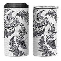 New Zealand Sea Animals with Maori Tribal Tattoo 4 in 1 Can Cooler Tumbler Shark Manta Ray with Silver Fern White
