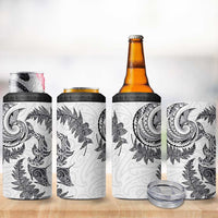 New Zealand Sea Animals with Maori Tribal Tattoo 4 in 1 Can Cooler Tumbler Shark Manta Ray with Silver Fern White