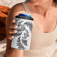 New Zealand Sea Animals with Maori Tribal Tattoo 4 in 1 Can Cooler Tumbler Shark Manta Ray with Silver Fern White