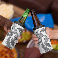 New Zealand Sea Animals with Maori Tribal Tattoo 4 in 1 Can Cooler Tumbler Shark Manta Ray with Silver Fern White