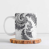 New Zealand Sea Animals with Maori Tribal Tattoo Ceramic Mug Shark Manta Ray with Silver Fern White