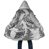 New Zealand Sea Animals with Maori Tribal Tattoo Cloak Shark Manta Ray with Silver Fern White