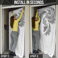 New Zealand Sea Animals with Maori Tribal Tattoo Door Cover Shark Manta Ray with Silver Fern White