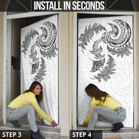 New Zealand Sea Animals with Maori Tribal Tattoo Door Cover Shark Manta Ray with Silver Fern White