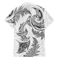 New Zealand Sea Animals with Maori Tribal Tattoo Family Matching Off Shoulder Short Dress and Hawaiian Shirt Shark Manta Ray with Silver Fern White