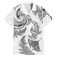 New Zealand Sea Animals with Maori Tribal Tattoo Family Matching Tank Maxi Dress and Hawaiian Shirt Shark Manta Ray with Silver Fern White