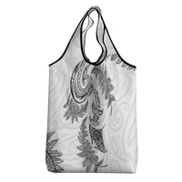 New Zealand Sea Animals with Maori Tribal Tattoo Grocery Bag Shark Manta Ray with Silver Fern White