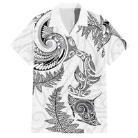 New Zealand Sea Animals with Maori Tribal Tattoo Hawaiian Shirt Shark Manta Ray with Silver Fern White