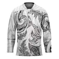New Zealand Sea Animals with Maori Tribal Tattoo Hockey Jersey Shark Manta Ray with Silver Fern White