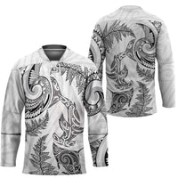 New Zealand Sea Animals with Maori Tribal Tattoo Hockey Jersey Shark Manta Ray with Silver Fern White