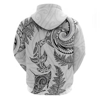 New Zealand Sea Animals with Maori Tribal Tattoo Hoodie Shark Manta Ray with Silver Fern White