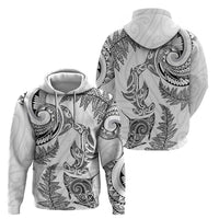 New Zealand Sea Animals with Maori Tribal Tattoo Hoodie Shark Manta Ray with Silver Fern White