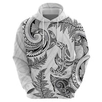 New Zealand Sea Animals with Maori Tribal Tattoo Hoodie Shark Manta Ray with Silver Fern White