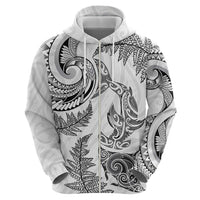 New Zealand Sea Animals with Maori Tribal Tattoo Hoodie Shark Manta Ray with Silver Fern White