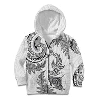 New Zealand Sea Animals with Maori Tribal Tattoo Kid Hoodie Shark Manta Ray with Silver Fern White