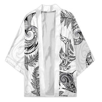 New Zealand Sea Animals with Maori Tribal Tattoo Kimono Shark Manta Ray with Silver Fern White