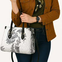 New Zealand Sea Animals with Maori Tribal Tattoo Leather Bag Shark Manta Ray with Silver Fern White