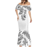 New Zealand Sea Animals with Maori Tribal Tattoo Mermaid Dress Shark Manta Ray with Silver Fern White