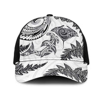 New Zealand Sea Animals with Maori Tribal Tattoo Mesh Trucker Cap Shark Manta Ray with Silver Fern White