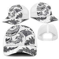 New Zealand Sea Animals with Maori Tribal Tattoo Mesh Trucker Cap Shark Manta Ray with Silver Fern White