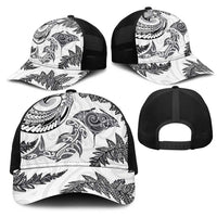 New Zealand Sea Animals with Maori Tribal Tattoo Mesh Trucker Cap Shark Manta Ray with Silver Fern White