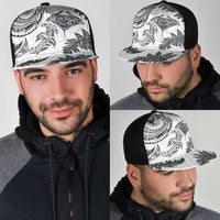 New Zealand Sea Animals with Maori Tribal Tattoo Mesh Trucker Cap Shark Manta Ray with Silver Fern White