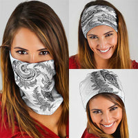 New Zealand Sea Animals with Maori Tribal Tattoo Neck Gaiter Shark Manta Ray with Silver Fern White