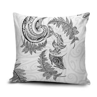 New Zealand Sea Animals with Maori Tribal Tattoo Pillow Cover Shark Manta Ray with Silver Fern White