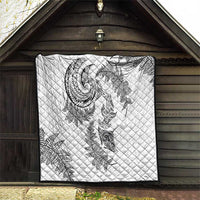 New Zealand Sea Animals with Maori Tribal Tattoo Quilt Shark Manta Ray with Silver Fern White