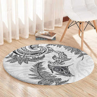 New Zealand Sea Animals with Maori Tribal Tattoo Round Carpet Shark Manta Ray with Silver Fern White