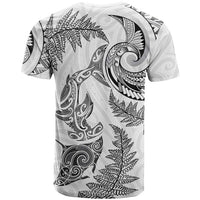 New Zealand Sea Animals with Maori Tribal Tattoo T Shirt Shark Manta Ray with Silver Fern White