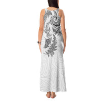 New Zealand Sea Animals with Maori Tribal Tattoo Tank Maxi Dress Shark Manta Ray with Silver Fern White