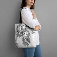 New Zealand Sea Animals with Maori Tribal Tattoo Tote Bag Shark Manta Ray with Silver Fern White