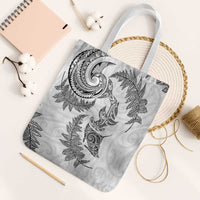 New Zealand Sea Animals with Maori Tribal Tattoo Tote Bag Shark Manta Ray with Silver Fern White