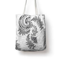 New Zealand Sea Animals with Maori Tribal Tattoo Tote Bag Shark Manta Ray with Silver Fern White