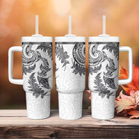 New Zealand Sea Animals with Maori Tribal Tattoo Tumbler With Handle Shark Manta Ray with Silver Fern White