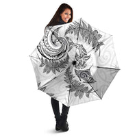 New Zealand Sea Animals with Maori Tribal Tattoo Umbrella Shark Manta Ray with Silver Fern White