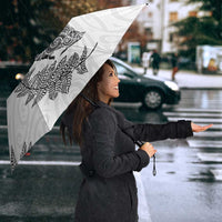 New Zealand Sea Animals with Maori Tribal Tattoo Umbrella Shark Manta Ray with Silver Fern White