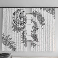New Zealand Sea Animals with Maori Tribal Tattoo Window Curtain Shark Manta Ray with Silver Fern White