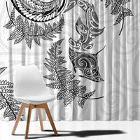 New Zealand Sea Animals with Maori Tribal Tattoo Window Curtain Shark Manta Ray with Silver Fern White