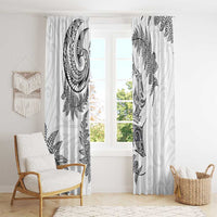 New Zealand Sea Animals with Maori Tribal Tattoo Window Curtain Shark Manta Ray with Silver Fern White