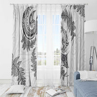 New Zealand Sea Animals with Maori Tribal Tattoo Window Curtain Shark Manta Ray with Silver Fern White