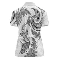 New Zealand Sea Animals with Maori Tribal Tattoo Women Polo Shirt Shark Manta Ray with Silver Fern White