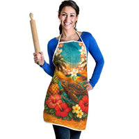Hawaiian Turtles on Beach Apron with Pineapple Tropical Plant and Lei LT03 - Polynesian Pride