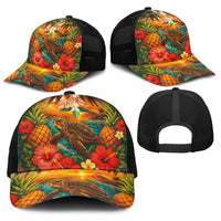 Hawaiian Turtles on Beach Baseball Net Cap with Pineapple Tropical Plant and Lei LT03 - Polynesian Pride