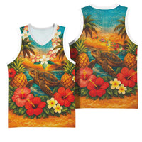 Hawaiian Turtles on Beach Basketball Jersey with Pineapple Tropical Plant and Lei LT03 - Polynesian Pride