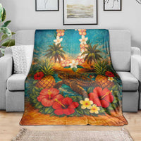 Hawaiian Turtles on Beach Blanket with Pineapple Tropical Plant and Lei LT03 - Polynesian Pride