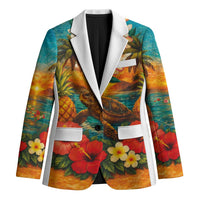 Hawaiian Turtles on Beach Blazer with Pineapple Tropical Plant and Lei LT03 Unisex Multicolor - Polynesian Pride